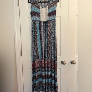 Style & Co. Floral Patterned Maxi Dress in Blue and Red Size Medium